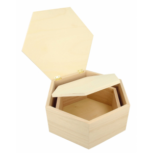 set boites hexagonale en bois   lot de 2 pieces